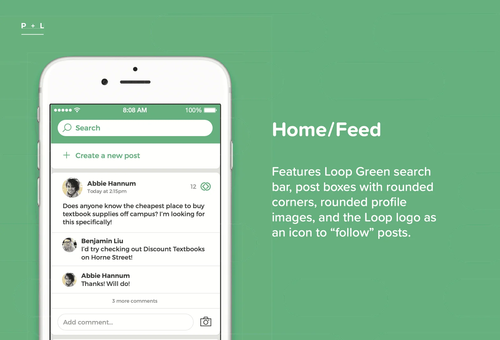 A presentation slide detailing the visual elements of the Loop home screen